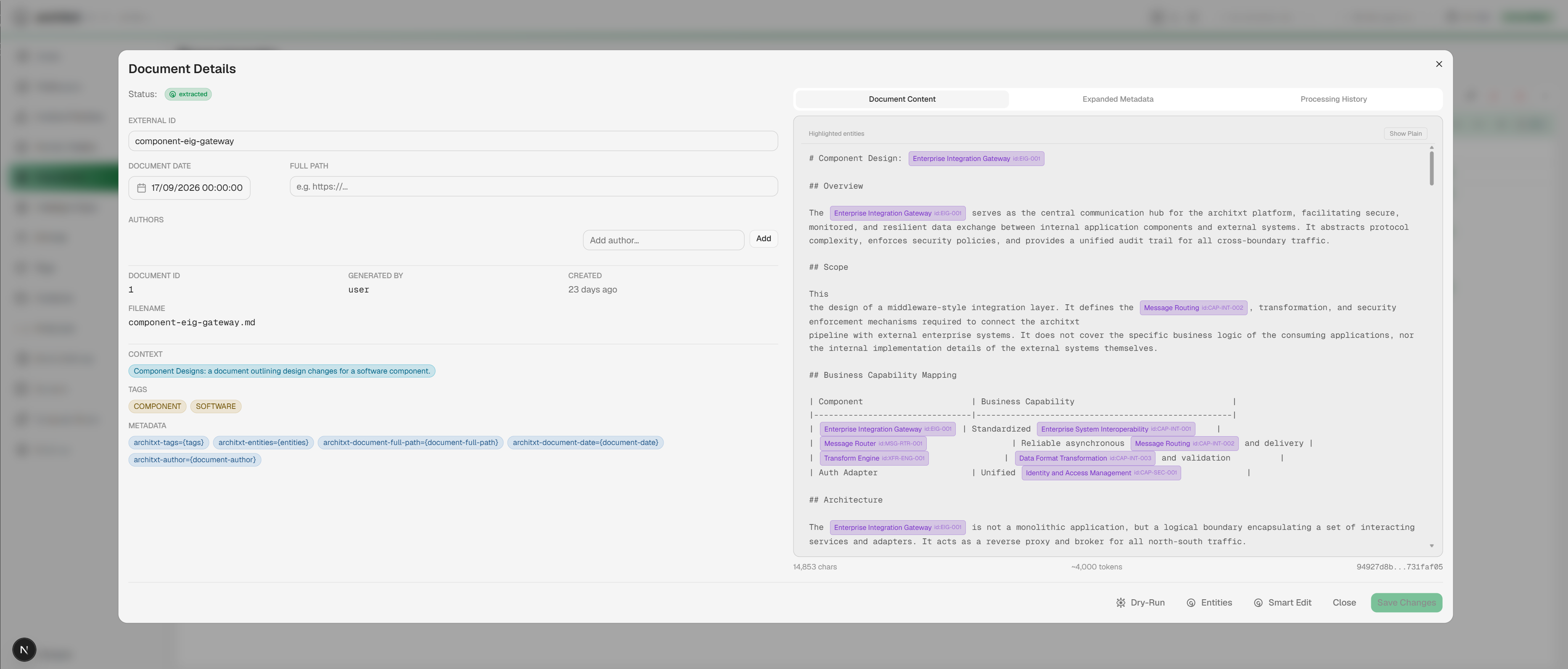 Screenshot of document contextual data extraction